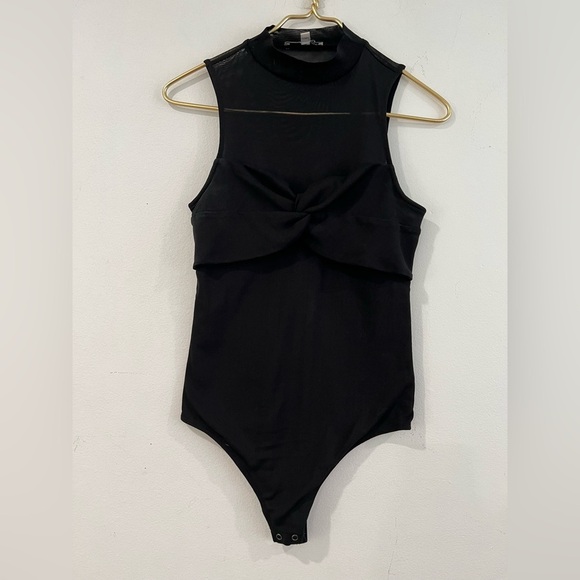 EXPRESS black bodysuit with transparent chest, sleeveless, high neck, size S - Picture 1 of 7